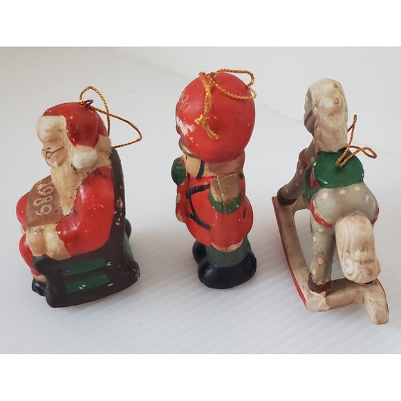 VTG Ceramic Christmas Ornaments 1989 Santa Toy Soldier Rocking Horse Rustic Lot - Picture 9 of 10